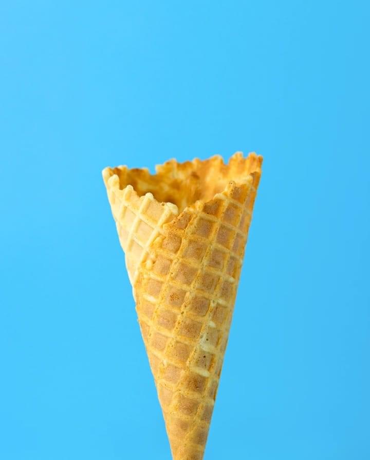 waffle cone on blue background